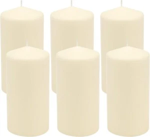 6 Pack Tall 3 x 6 Inch 65 Hour Long Burning Unscented Ivory Wax Pillar Candles - Picture 1 of 1