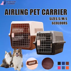 Crate Pet Travel Carrier Kennel Bag Dog Cat Rabbit Portable Tote Airline AU - Picture 1 of 24