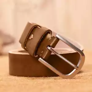 Mens Full Grain Leather Belt - Tan Colour - Brass, Silver Buckle - Picture 1 of 8