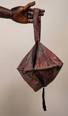 ANTIGUO MONEDERO/BOLSO EDUARDIANO HECHO A MANO CON ESTAMPADO FLORAL + FONDO DE BORLA Foto 1 de 3