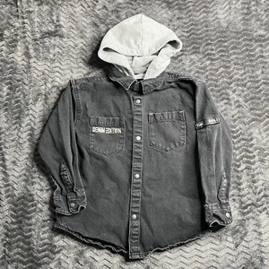 Zara Denim Overshirt jacket Charcoal Boys 6 Hood Snap Button Streetwear Grunge - Picture 1 of 6