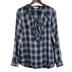 Camicia blusa donna Jane and Delancey taglia L con volant scollo allacciato a quadri rayon - Foto 1 di 12