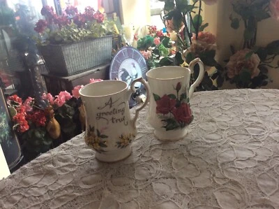 Two Royal Windsor England Fine Bone China Mugs with Different Flowers- Gold Rims - Image 1 of 4