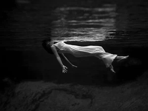 Weeki Wachee Spring Florida Woman Floating Surface Underwater Photo Poster Print - Picture 1 of 2