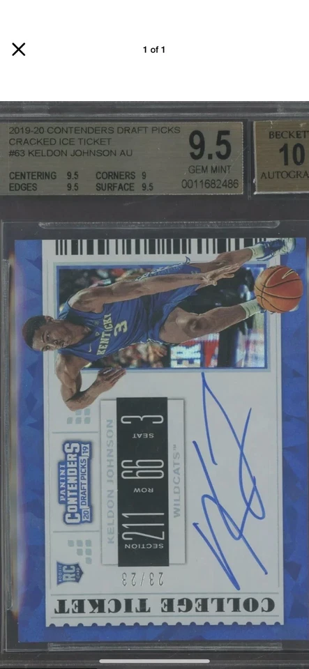 2019-20 Contenders College Ticket Cracked Ice Keldon Johnson RC AUTO /23 BGS 9.5 - Image 1 of 1