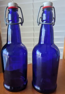 Blue Glass Bottles, Cobalt Blue With Cap 18 oz each. Lot of 2 Bottles - Picture 1 of 11