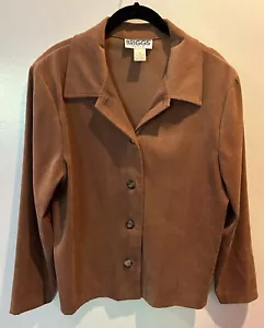 Women’s Brown Buttoned Collared Light Weight Jacket Size Petite Large BRIGGS - Picture 1 of 9