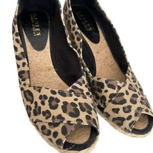 Lauren Ralph Lauren Cecelia Leopard Wedge Espadrille Women Size 9.5