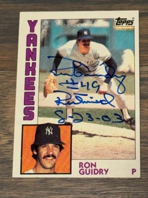 Ron Guidry New York Yankees 1984 Topps Firmado Automático "#49 Retirado 23-08-03" Foto 1 de 2