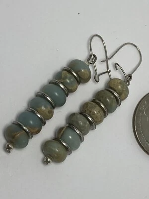 Pendientes colgantes artesanales de colección Carolina azul jaspe sedimento piedra cuentas Foto 1 de 4