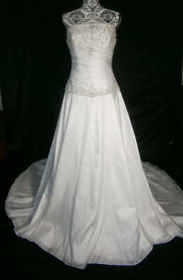 Katherine's Wedding Dress 10 12 Satin A-Line Strapless Beading Embroidery Train - Image 1 of 4