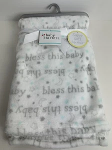 NWT Baby Starters White Bless This Baby Moon And Stars Super Soft Plush Blanket - Picture 1 of 6