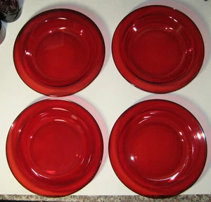 4 Royal Ruby Red Anchor Hocking  Rimmed Soup Cereal Salad 8 1/2" Bowls VNVC - Picture 1 of 6