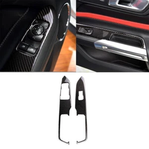 For Ford Mustang 2015-2019 Carbon Fiber Window Lift Switch Panel Cover Trim 2Pcs - Picture 1 of 12