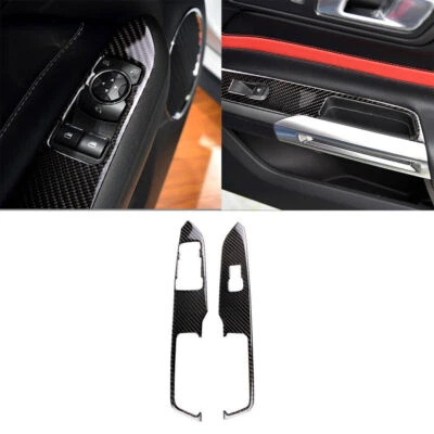 Cubierta de panel de interruptor de elevación de ventana de fibra de carbono para Ford Mustang 2015-2019 2 piezas Foto 1 de 4