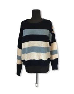 Womens POOF APPAREL Striped Pullover Knit SWEATER Slouchy Comfy Oversized LG - Picture 1 of 8
