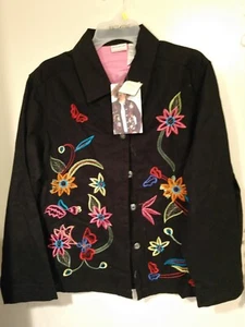 Women's White Stag Embroidered Floral The Jacket Large Black Snap Up New W/Tags. - Picture 1 of 3