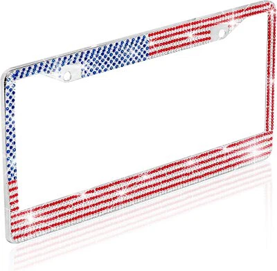 USA Flag Rhinestone Sparkly Diamond Crystal Bling License Plate Frame  - Image 1 of 4