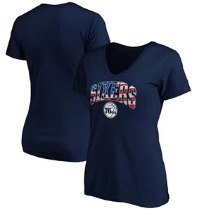 Damen T-Shirt Navy Philadelphia 76ers Banner Wave V-Ausschnitt - Bild 1 von 3