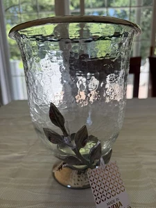 Glass Vase in Leaf Design Holder Leaves Made In India New Brass Textured Decor - Picture 1 of 7