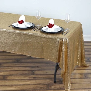 60x126" Champagne SEQUIN RECTANGLE TABLECLOTH Wedding Party Catering Linens SALE - Picture 1 of 6