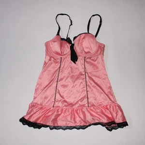 Vintage La Senza Peachy Pink Bustier With Black Lace Trim Size M - Picture 1 of 4