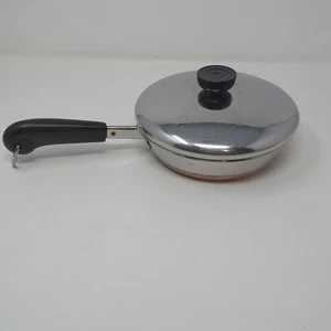 Vintage Revere Ware 7 Inch Skillet Frying Pan Copper Bottom with Lid Rome NY - Imagen 1 de 13
