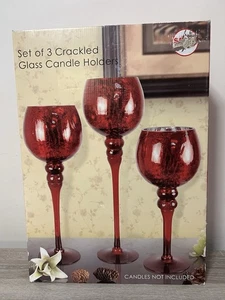 Neu Rot 4er Set Kerzenständer aus Crackled Glas - Bild 1 von 7