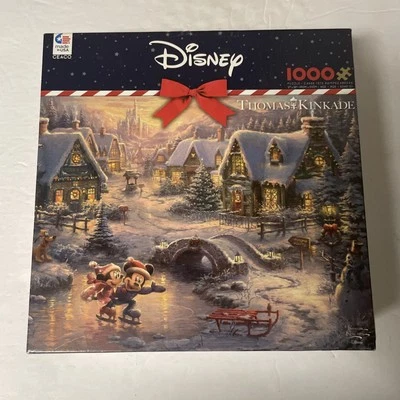 Disney Thomas Kinkade Jigsaw Puzzle Mickey &Minnie Sweetheart Holiday Sealed Bag - Image 1 of 4