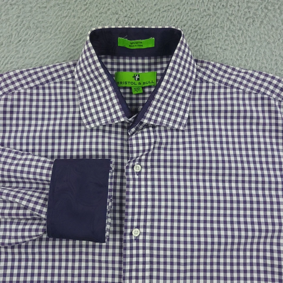 Bristol & Bull Shirt Mens Large Purple Check Button Down Casual Work Office - Image 1 of 4