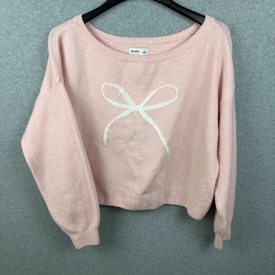 Suéter Hollister Cómodo Nube Hombro Descubierto Rosa Coqueta Lazo Tejido Apretado Pequeño Foto 1 de 4