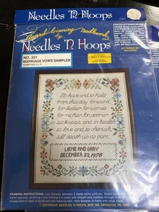 Needles N Hoops Marriage, Vow Sampler Needle Point Kit no. 331 Vintage  12 x 14 - Picture 1 of 6