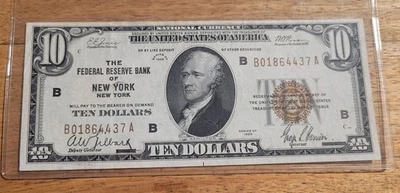 1929 $10 National Currency. New York, NY.  Extremely Nice,  AU Note - Image 1 of 4