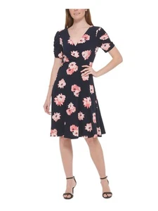 TOMMY HILFIGER Womens Navy Unlined Short Sleeve Knee Length Fit + Flare Dress 6 - Picture 1 of 11