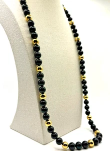 Vintage Napier schwarz und gold rund 9 mm Kugel Perlen Halskette 30 Zoll - Bild 1 von 21