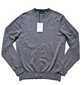 PAUL SMITH Jumper Sweater Mens M Grey Wool Blend With Green Trim Crew Neck - Picture 1 of 10