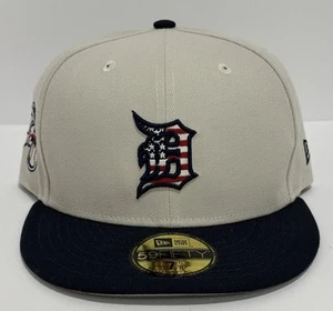 Cappello aderente New Era Detroit Tigers 4 luglio 59FIFTY marrone/marino taglia (7 5/8) nuovo con etichette - Foto 1 di 5