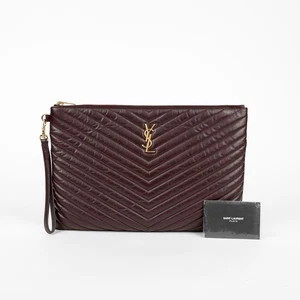 Saint Laurent Burgundy Matelassé Leather Monogram Document Holder 36045060 - Picture 1 of 24