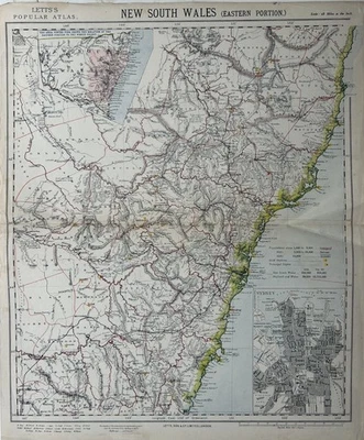 1883 New South Wales With Inset Of Sydney Original Antique Colour Map by Letts - Image 1 of 3