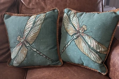 Set of 2 Allen + Roth Dragon Fly Throw Accent Pillows 16x16 Turquoise  Teal - Image 1 of 4