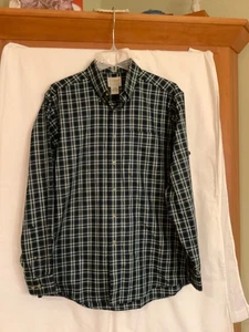 LL Bean Mens Traditional Fit Plaid Long Sleeve Button Down Shirt Navy Green Med - Picture 1 of 4