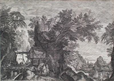 Aegidius Sadeler nach flämisch Landschaft mit Reitern Kopie Kupferstich 18 Jhd - Bild 1 von 4