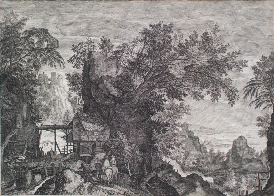 Aegidius Sadeler nach flämisch Landschaft mit Reitern Kopie Kupferstich 18 Jhd - Bild 1 von 4