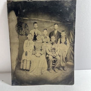 Antique Tintype Family Photograph Picture Early 1900s - Picture 1 of 5