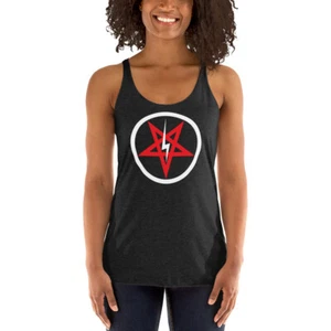 Satanic Church Sigil Bolt Inverted Pentagram Women's Racerback Tank Top Shirt - Picture 1 of 13
