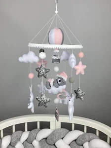 Culla mobile bambina mobile appeso orso asilo palloncino feltro mobile rosa - Foto 1 di 13