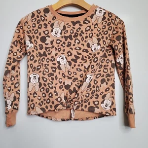 DISNEY GIRLS Sweater Minnie Mouse Cheetah/Leopard Print Tan Medium 7-8 Pullover - Picture 1 of 6