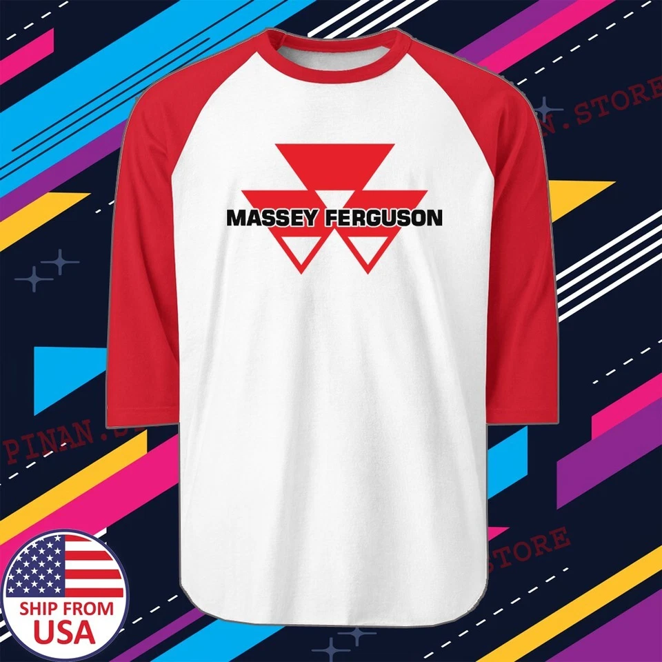 MF Massey Ferguson Tractor Men's Raglan Red Size S to 2XL - Image 1 of 1