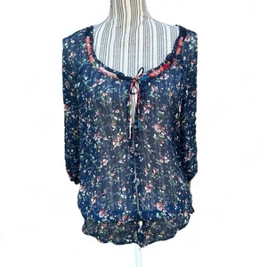 Abercrombie & Fitch Vintage Damen Bluse dunkelblau Blumen Bauerntop M mit Knöpfen - Bild 1 von 7