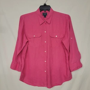 Chaps by Ralph Lauren Size XL 100% Linen Button Up Roll Tab Womens Safari Shirt - Picture 1 of 5
